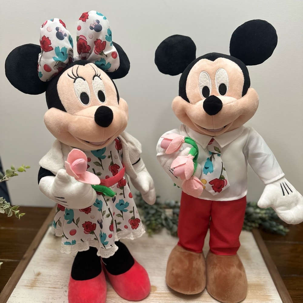 Disney Mickey and Minnie Mouse Door Greeters— Plush Pair with Floral Attire